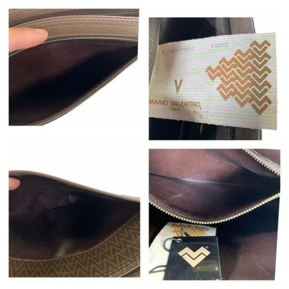 Authentic Mario Valentino Clutch Bag Pouch Cometic Brown PVC Used Handbag Vin - Picture 9 of 11